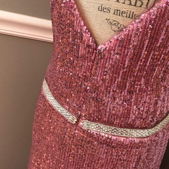 NEW JOVANI SZ 18 ROSE PINK MAXI SEQUIN RHINESTONE GLAM FORMAL EVENING GOWN - Picture 9 of 12